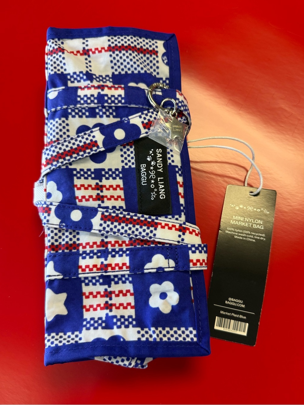 Baggu x Sandy Liang Mini Nylon Market Bag in Market Plaid Blue New with Tags NWT - Picture 10 of 12